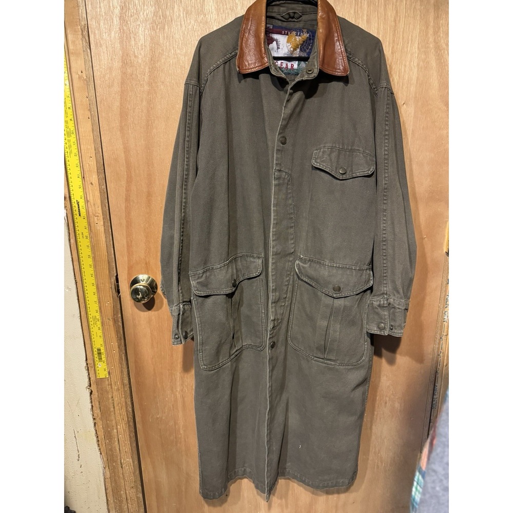 Structure Expedition Gear Duster Green Canvas Medium Coat With Leather Collar